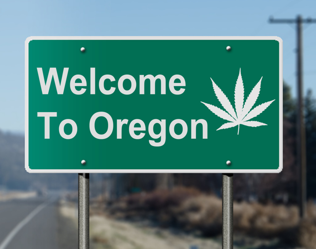 Oregon sign with marijuana leaf